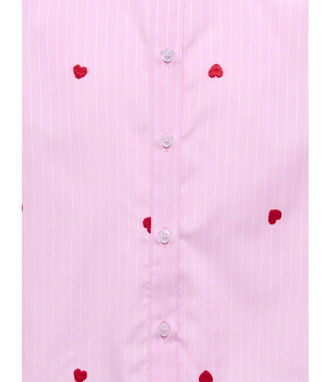 KOGNEW LINA SS STRIPE EMB SHIRT WVN Begonia Pink Cloud Dancer/EMB Red Hearts by Kids Only