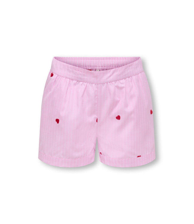 KOGNEW LINA SS STRIPE EMB SHIRT WVN Begonia Pink Cloud Dancer/EMB Red Hearts by Kids Only