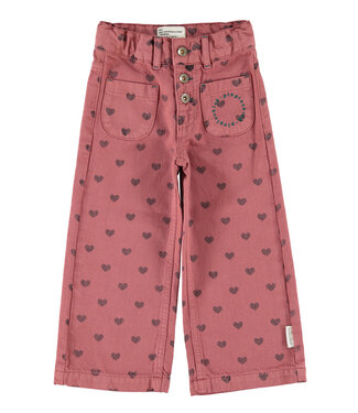 Piupiuchick flare trousers | pink w/ black hearts  by Piupiuchick