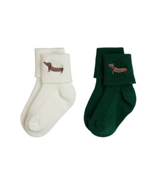 Mini Rodini Dog emb 2-pack ribbed baby socks Multi by Mini Rodini