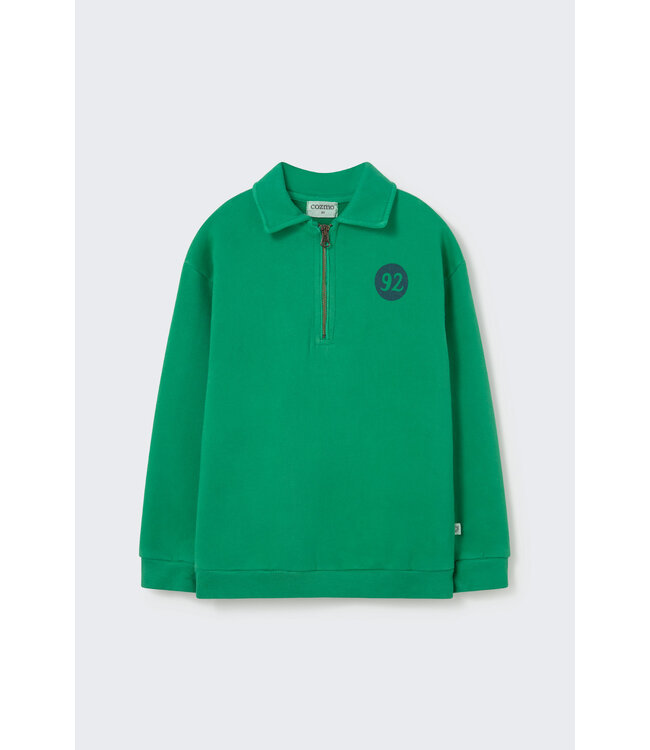 washed brushed fleece polo sweatshirt match grass-washed brushed fleece by Cozmo