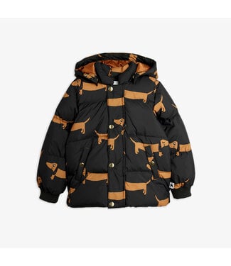 Mini Rodini Dog aop hooded puffer Black By Mini Rodini