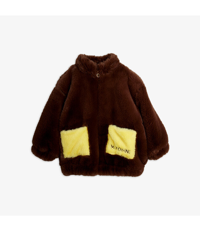 Rabbit ear faux fur jacket Brown By Mini Rodini
