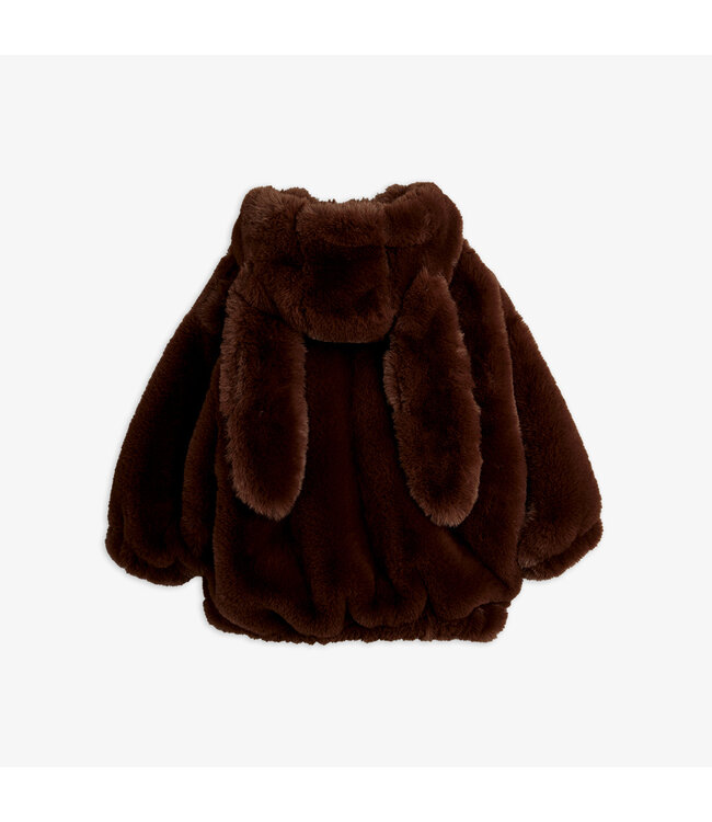 Rabbit ear faux fur jacket Brown By Mini Rodini