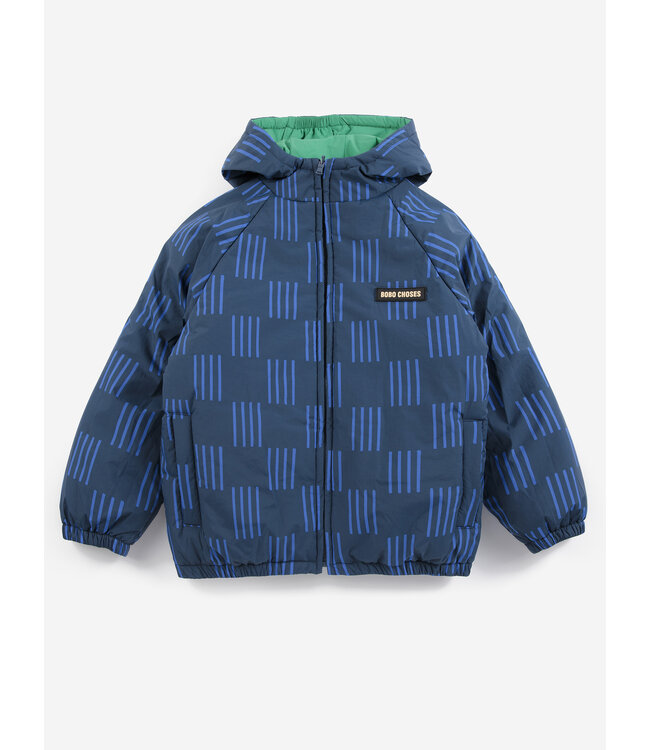 Almost MoirÃ© all over reversible anorak NAVY BLUE by Bobo Choses