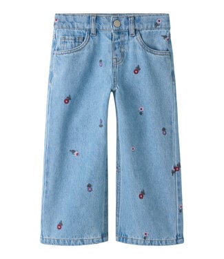 Name it NMFROSE WIDE EMB JEANS 4711-ZA Medium Blue Denim FLOWER EMB by Name it