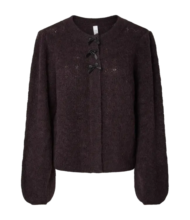 YASBONSO LS KNIT CARDIGAN S. Plum Perfect New black bows by Y.A.S.