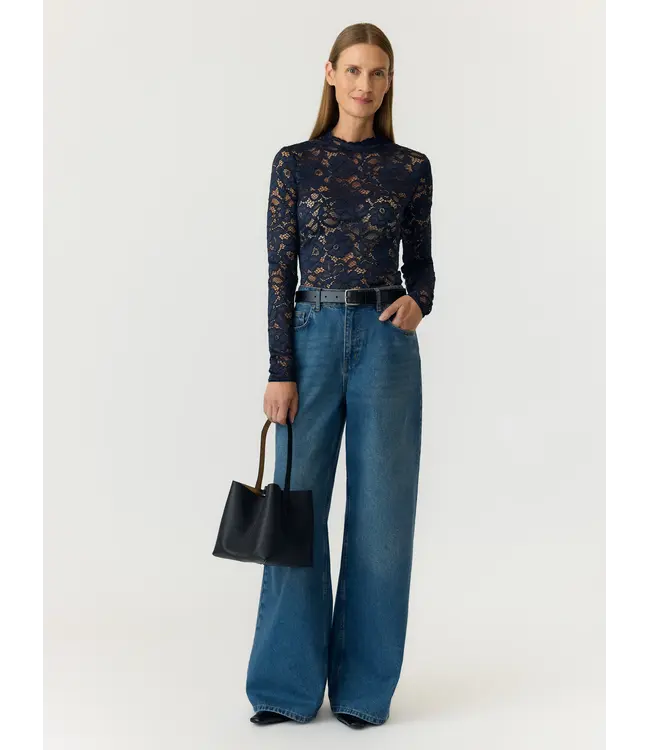 YASLACEY LS LACE TOP S. NOOS Navy Blazer by Y.A.S.
