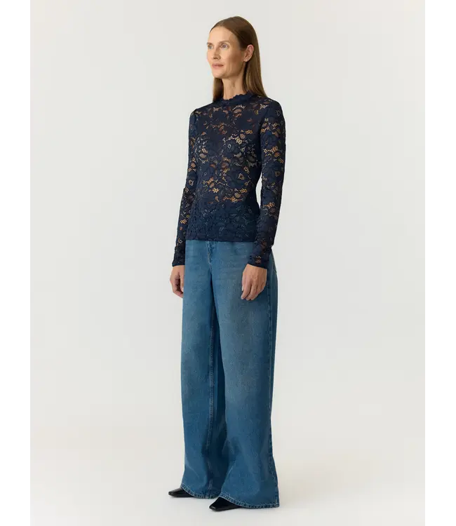 YASLACEY LS LACE TOP S. NOOS Navy Blazer by Y.A.S.