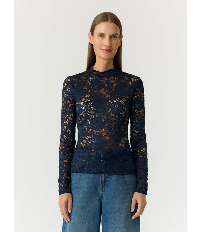 YASLACEY LS LACE TOP S. NOOS Navy Blazer by Y.A.S.