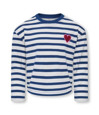 Kids Only KMGLIDA LS RLX STRIPE TOP BF JRS Cloud Dancer Navy Peony/EMB Heart Rumba Red by Kids Only