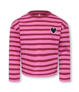 Kids Only KMGLIDA LS RLX STRIPE TOP BF JRS Fiji Flower Rumba Red/EMB Heart Navy by Kids Only