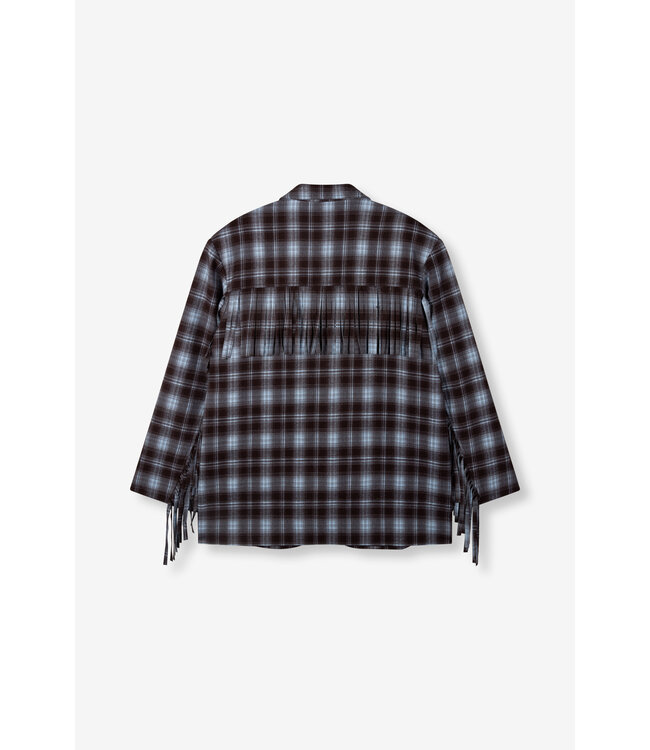 ladies woven check blazer fringes TORI  by Refined Department