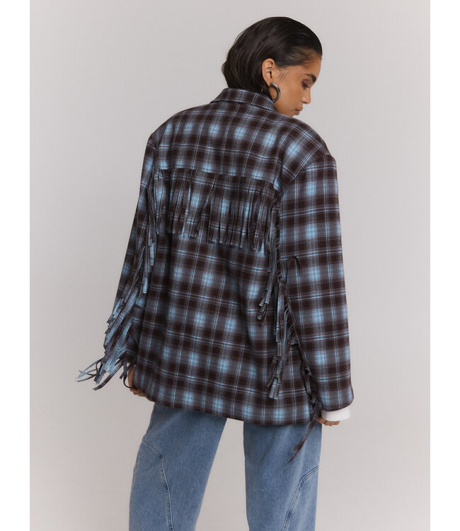 ladies woven check blazer fringes TORI  by Refined Department