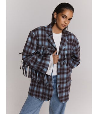 Refined department ladies woven check blazer fringes TORI  by Refined Department