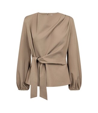 Co' couture LunaCC Tie Blouse Taupe by Co' couture