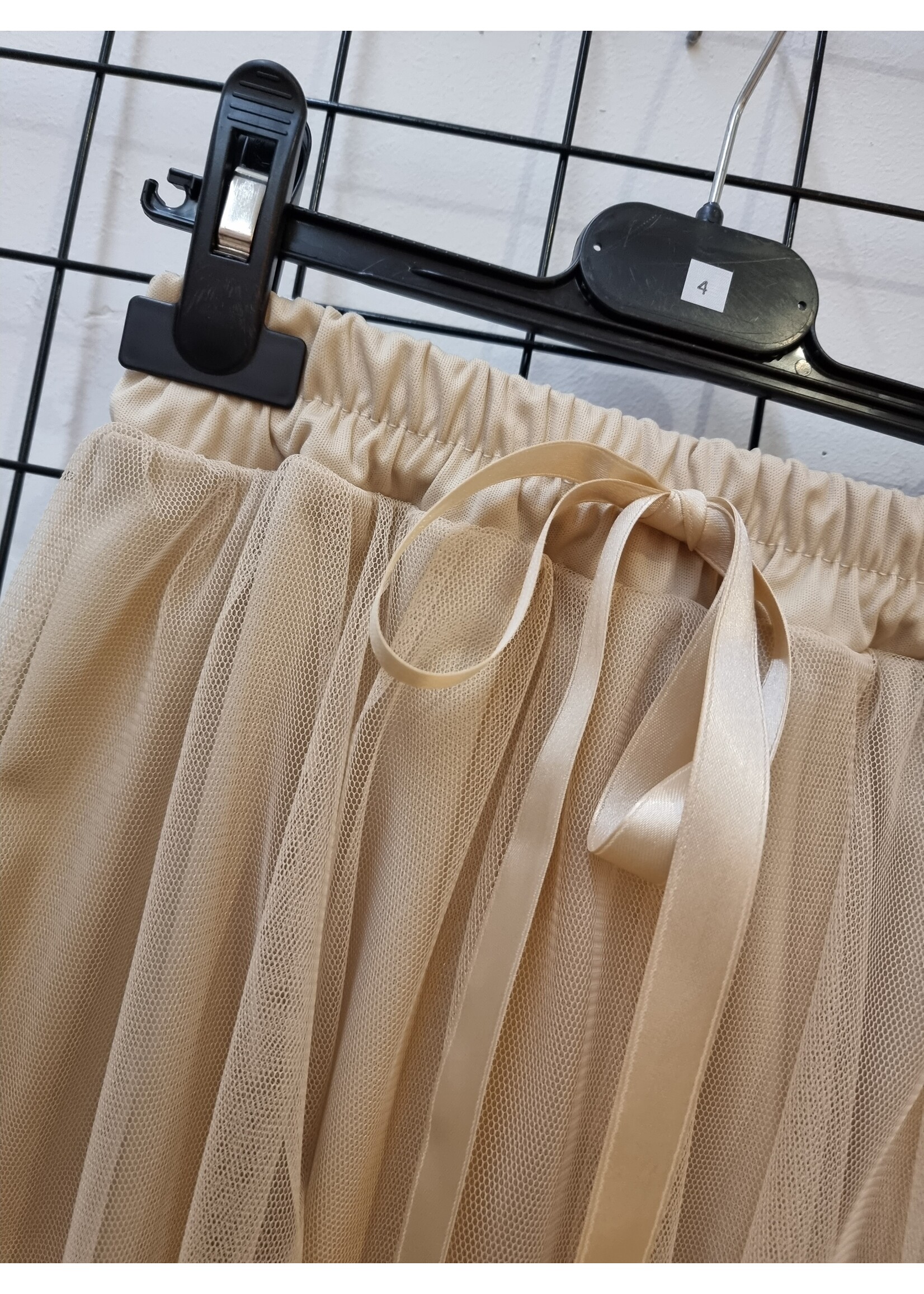 Mini Mignon Lange tule rok Beige