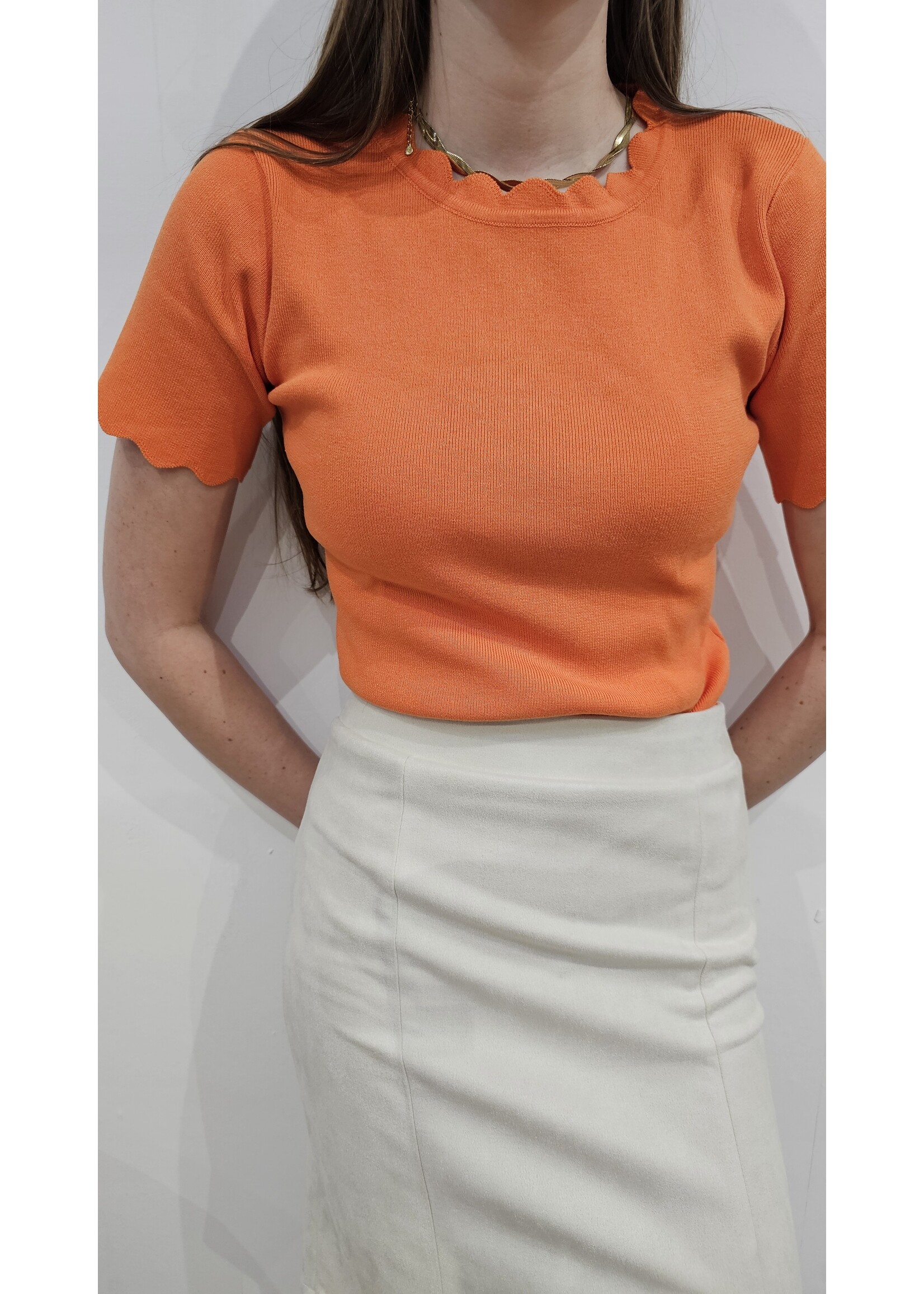 by Clara Knitwear top met schulprand Oranje