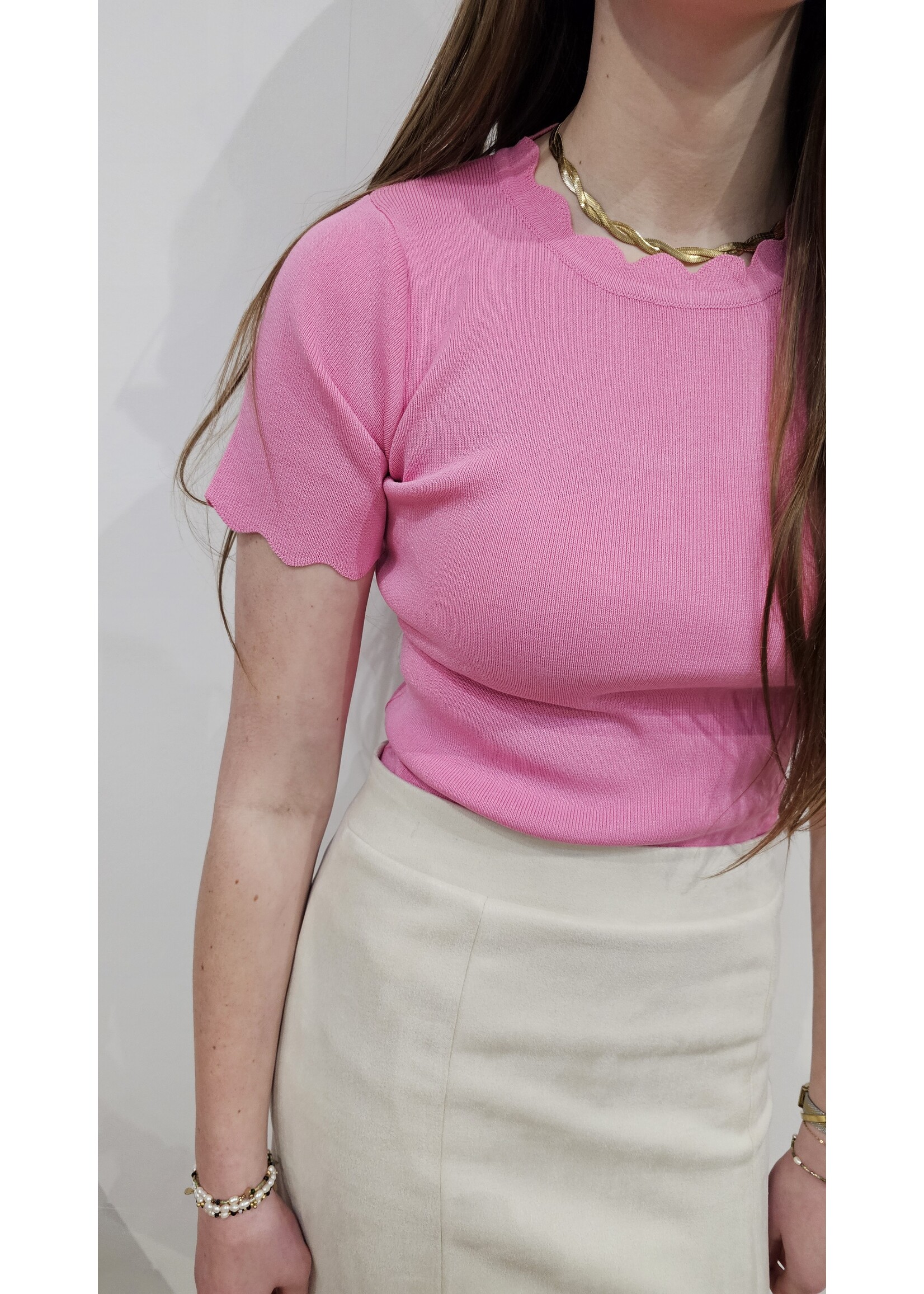 by Clara Knitwear top met schulprand Roze