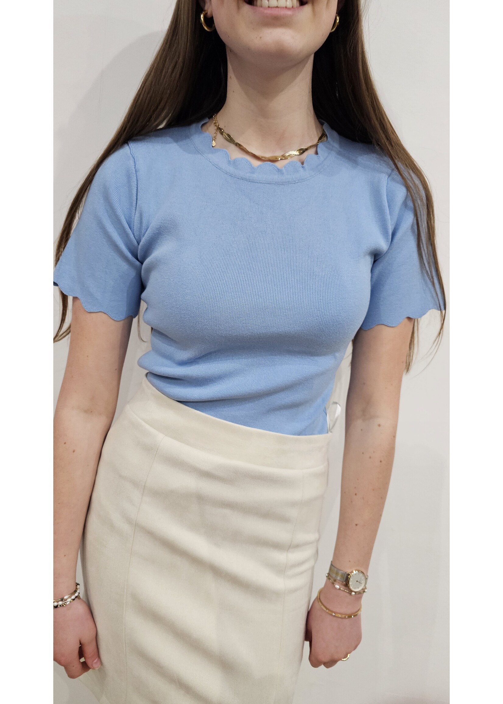 by Clara Knitwear top met schulprand Lichtblauw