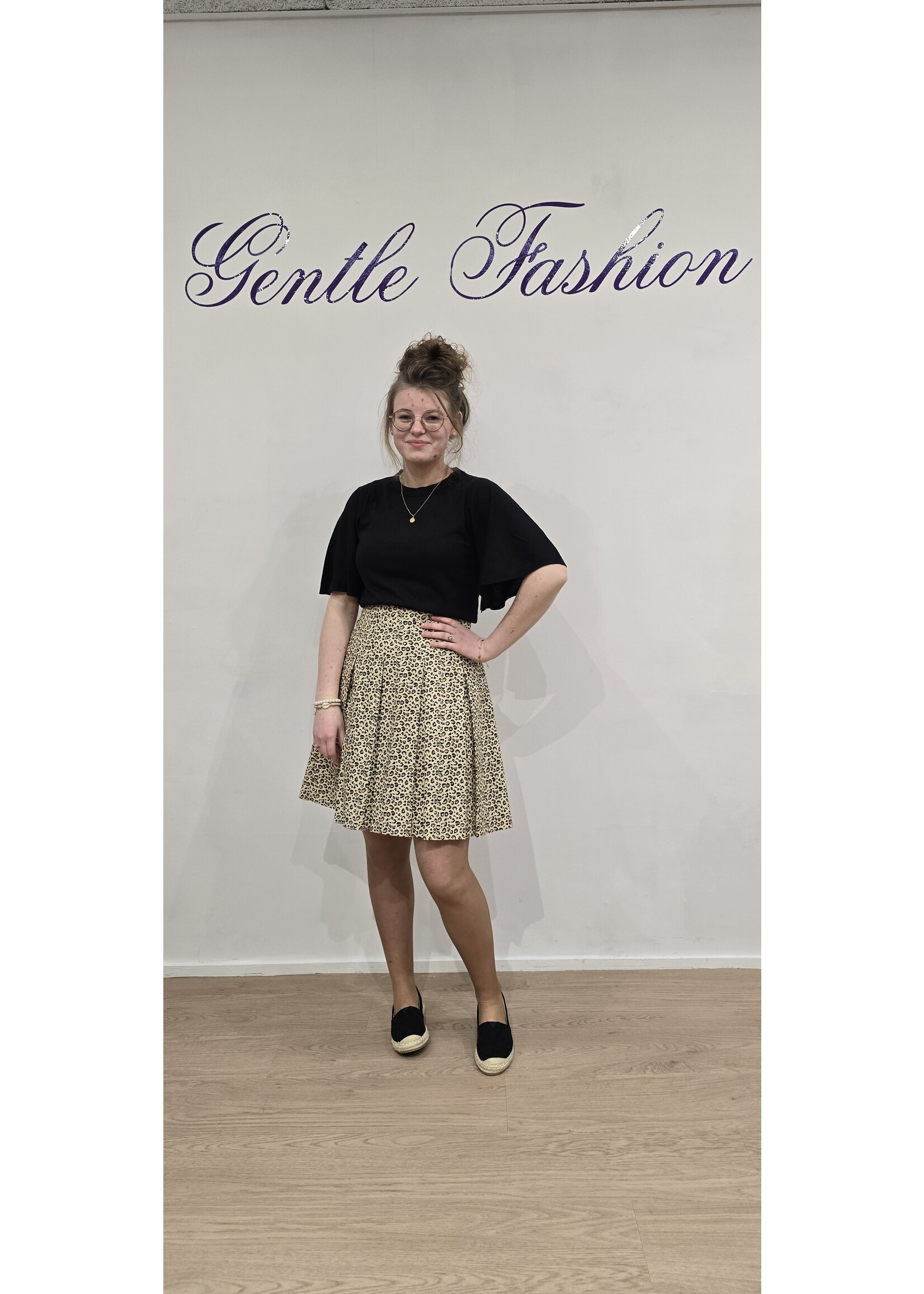 GentleFashion Plooirok panterprint beige