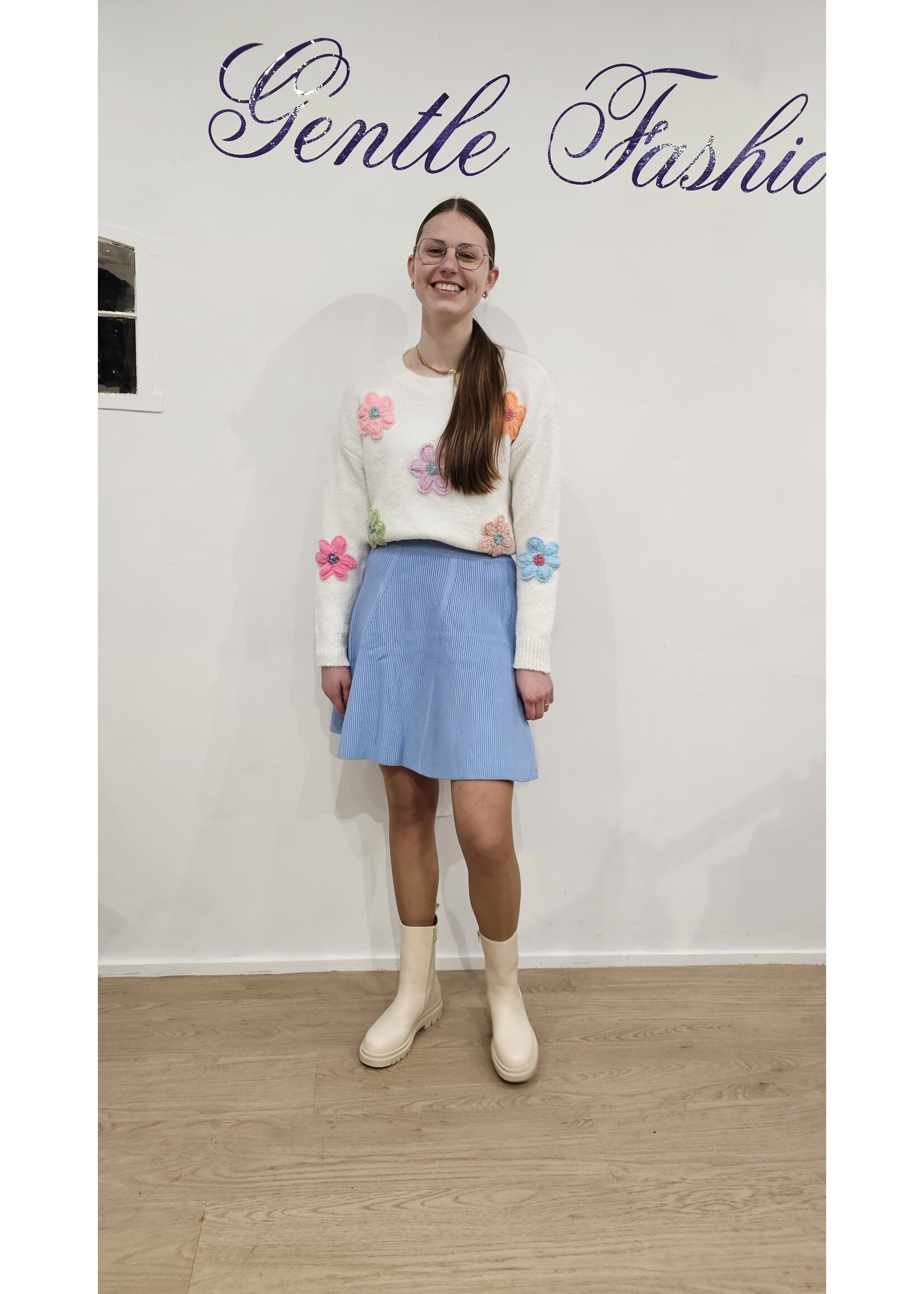 GentleFashion Knitwear rokje Yuna lichtblauw