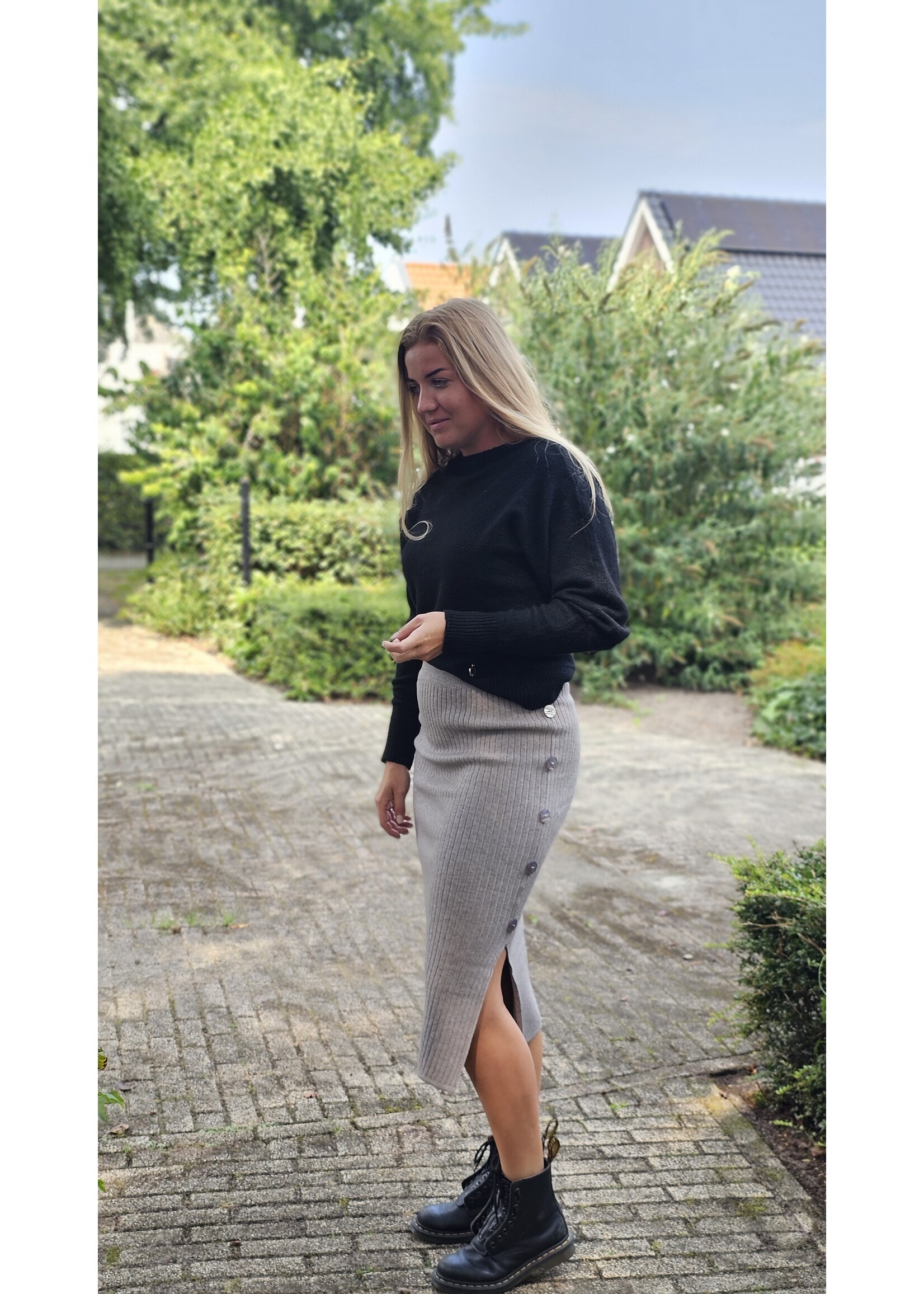 Knitwear rok met split 5 kleuren