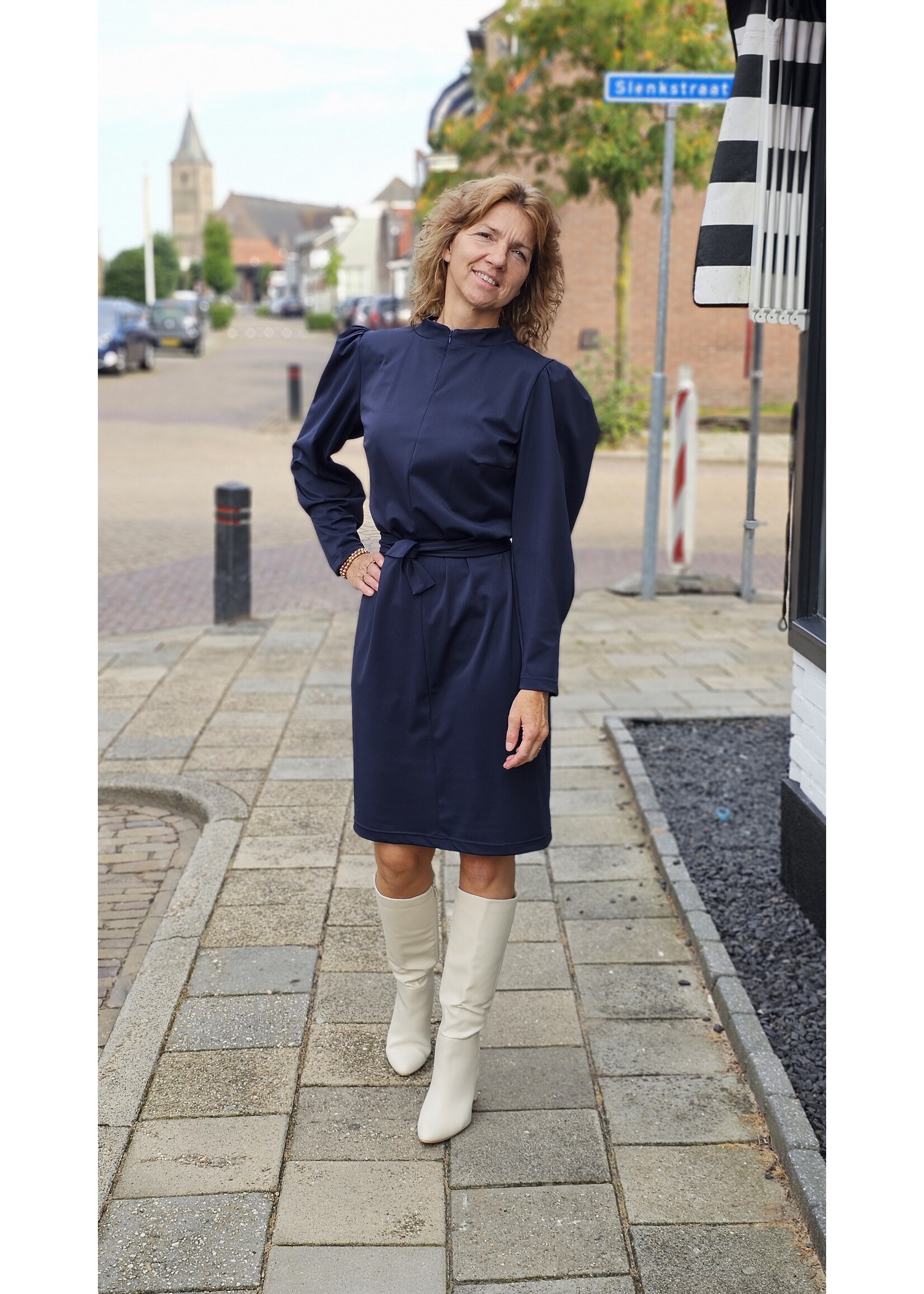 Travel dress met pofmouw en rits Blauw