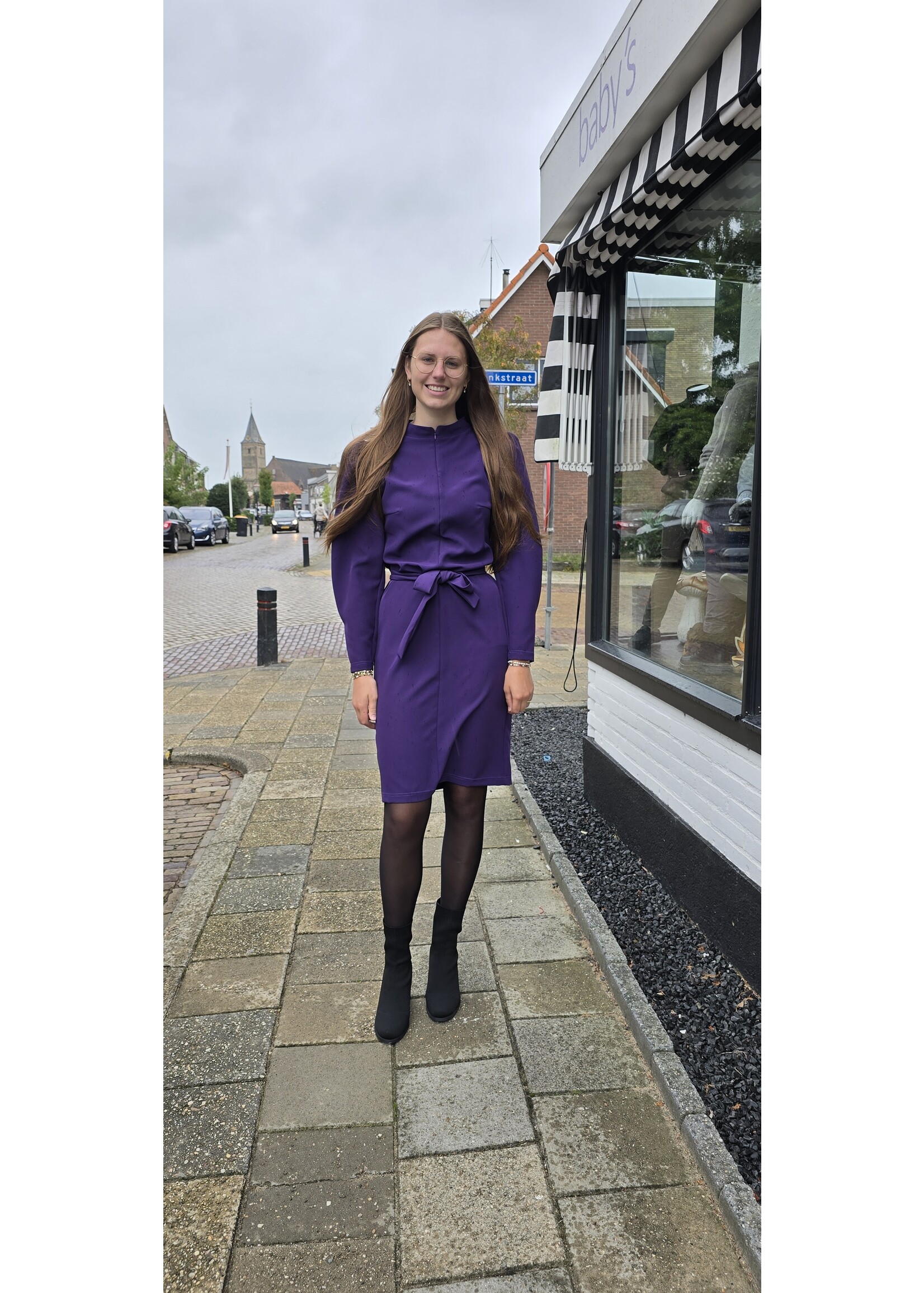 Travel dress met pofmouw en rits Paars