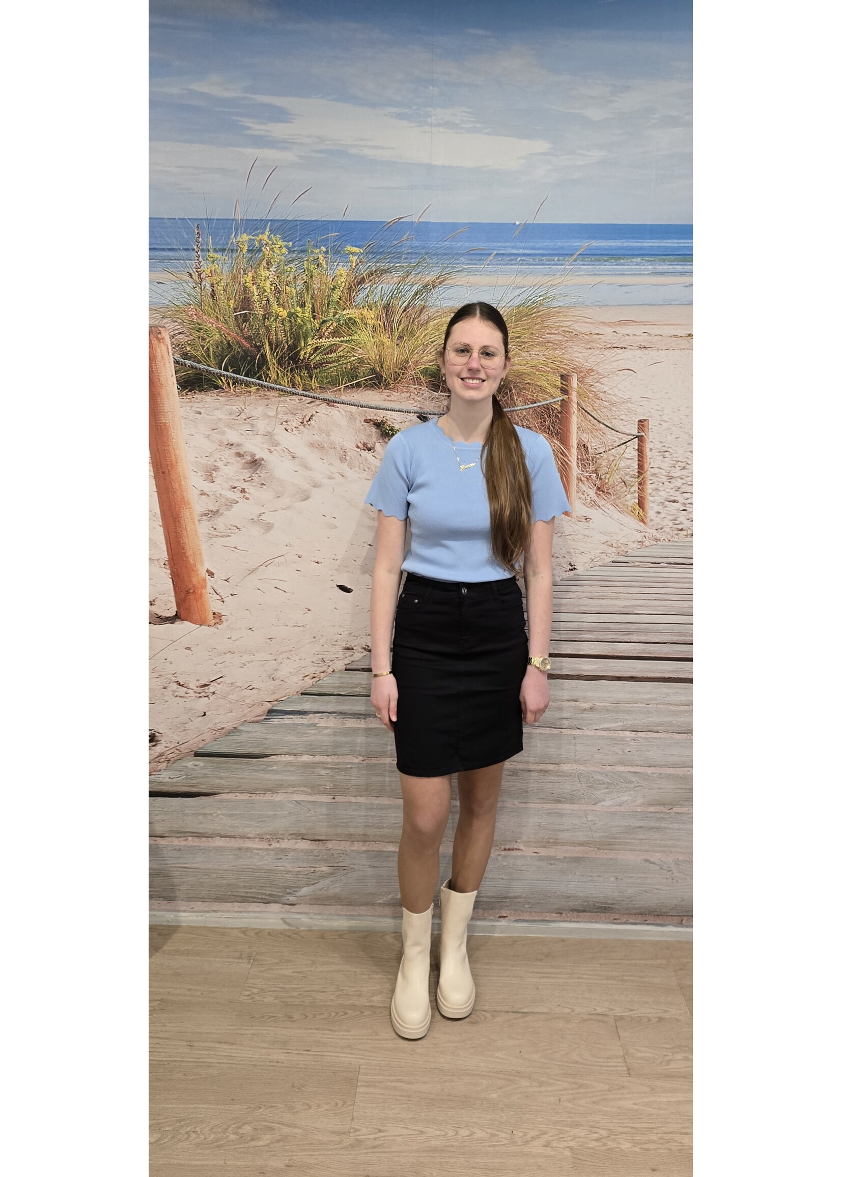 Knitwear top met schulprand Lichtblauw