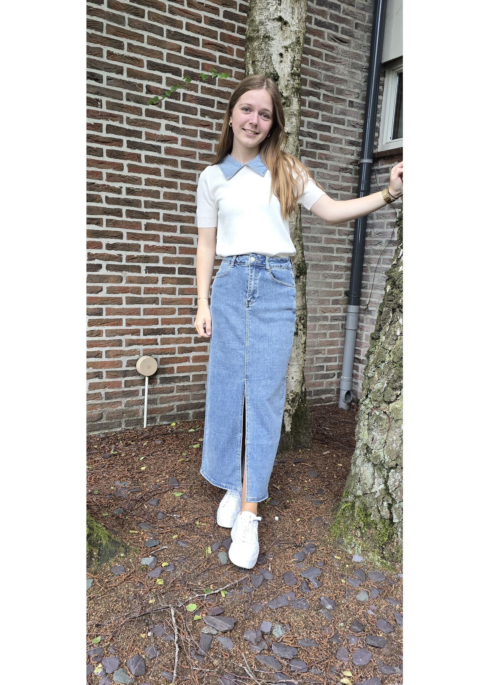 Knitwear top met jeans kraagje