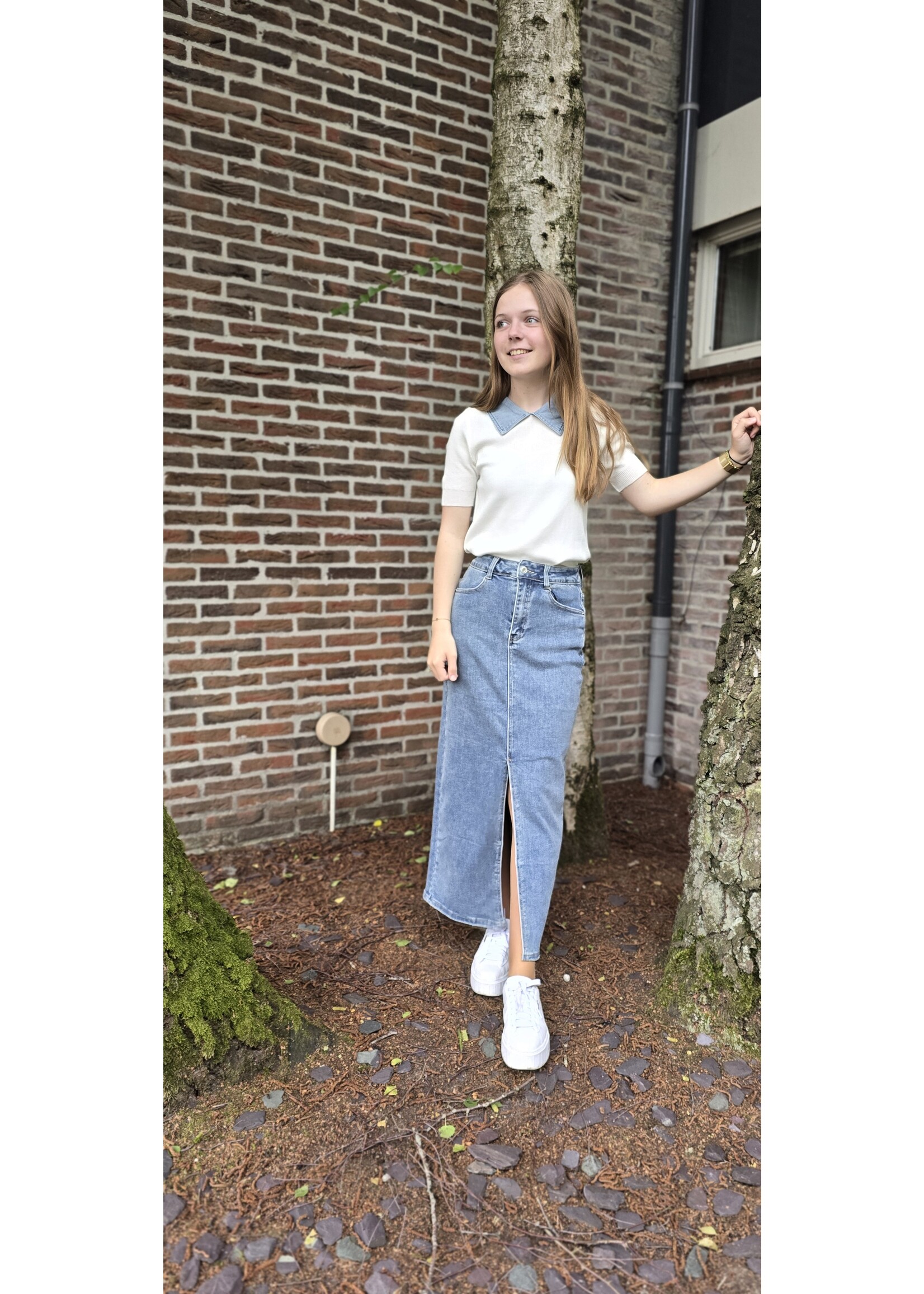Knitwear top met jeans kraagje