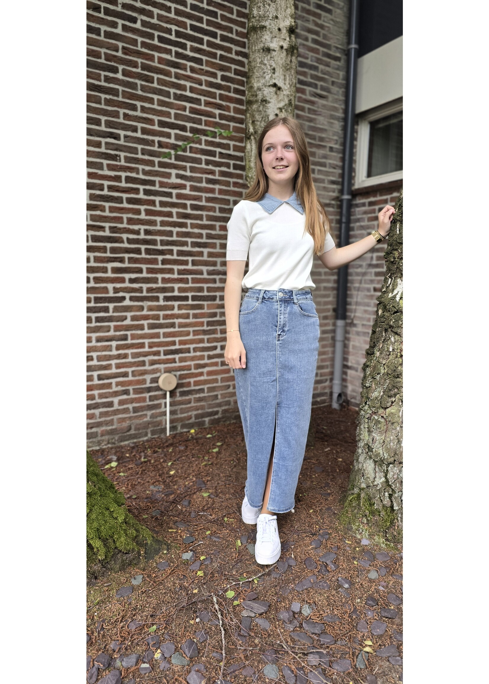 Knitwear top met jeans kraagje