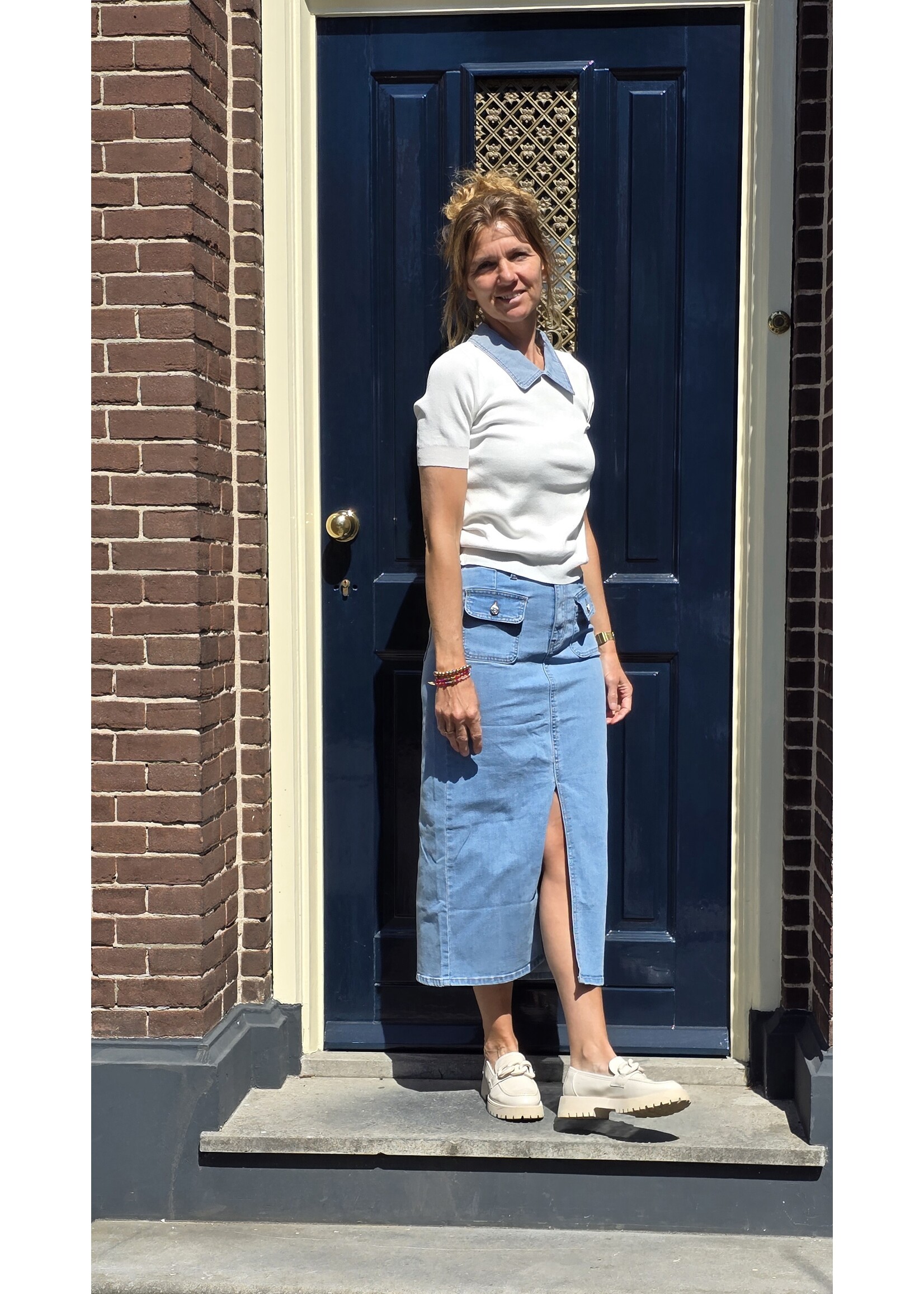 Knitwear top met jeans kraagje
