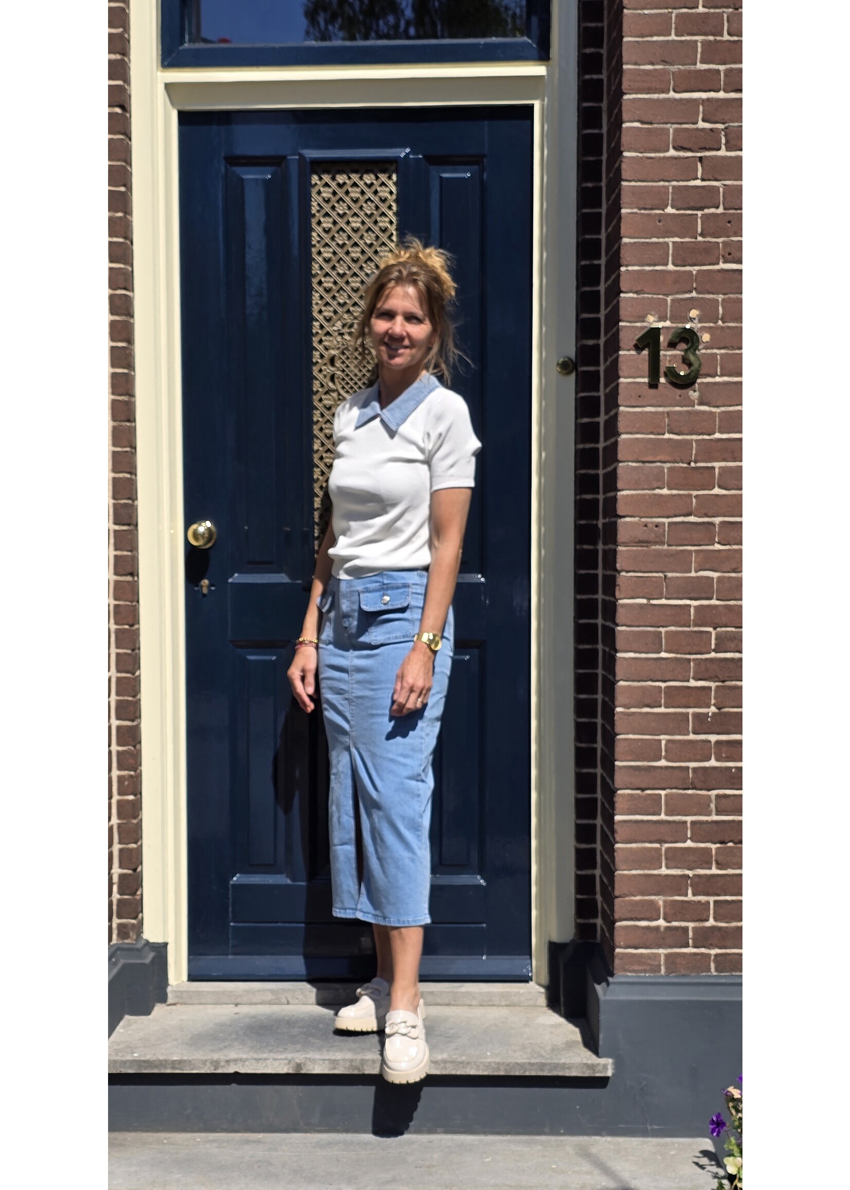 Knitwear top met jeans kraagje