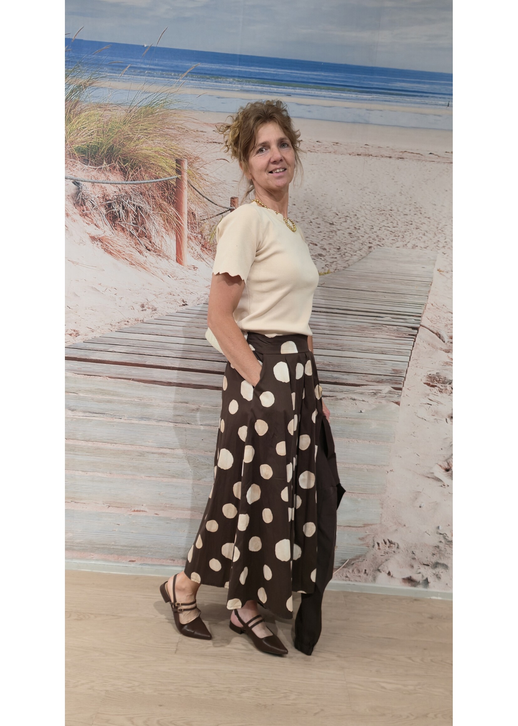 Top met schulprand Beige