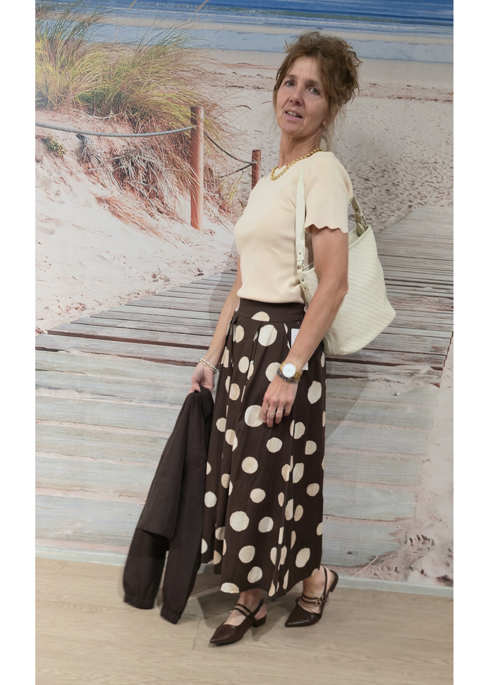 Top met schulprand Beige