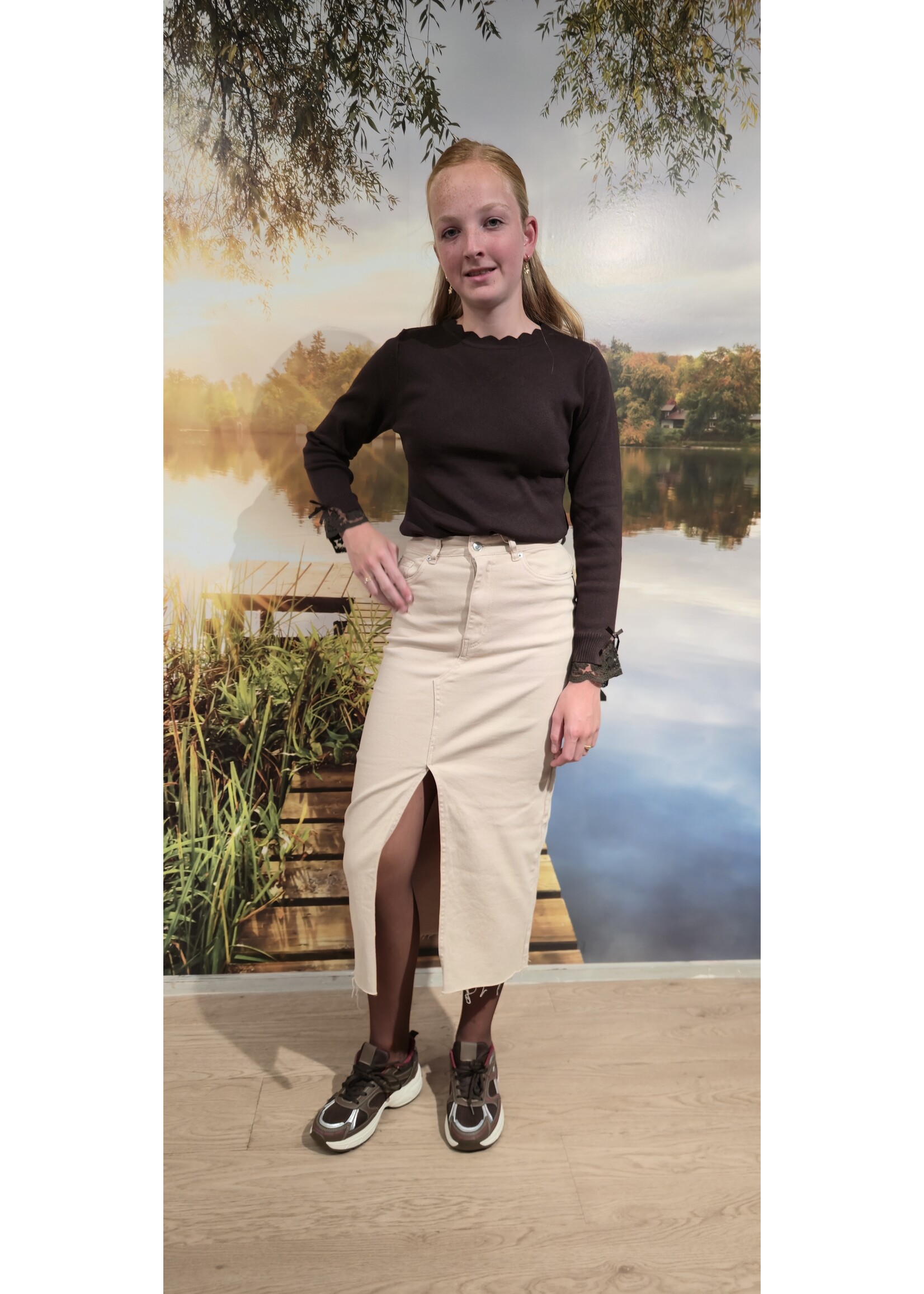 Beige jeansrok