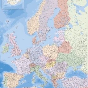 Kurk prikbord Europa kaart - 99 x 140 cm - 9mm multiplex & 6mm kurk