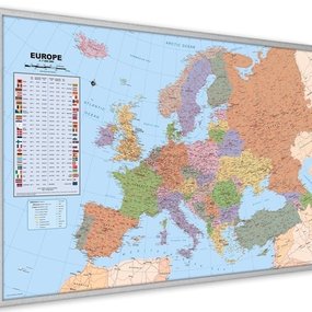 Kurk prikbord Europa kaart - zilveren lijst - 60 x 90 cm
