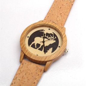Kurk horloge naturel - hout/rendier