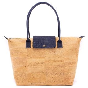 Kurk handtas - draagtas met blauwe accenten