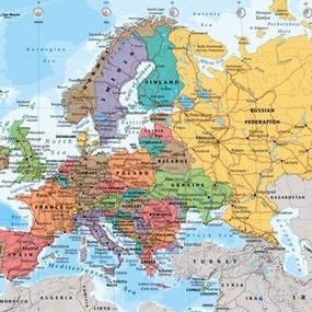 Kurk prikbord Europa landenkaart - 60 x 90 cm  - 9mm multiplex & 6mm kurk