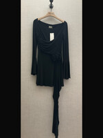 Magda Butrym Magda Butrym Dress, Black, Off Shoulder Bell Sleeve Jersey Mini Dress in Black w/ Rose Detail