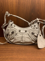 Balenciaga Balenciaga Shoulder Bag, Grey, Le Cagole Arena Lambskin XS Dirty Effect Bag in Optic White
