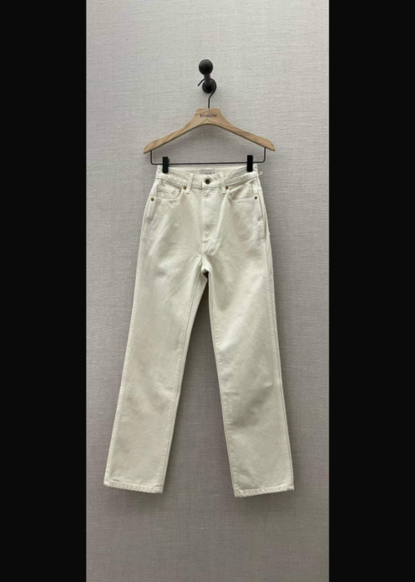 Khaite Khaite Jeans, White, Abigail Rigid Cotton High Waist Straight Leg Cropped Denim Pants in Ivory