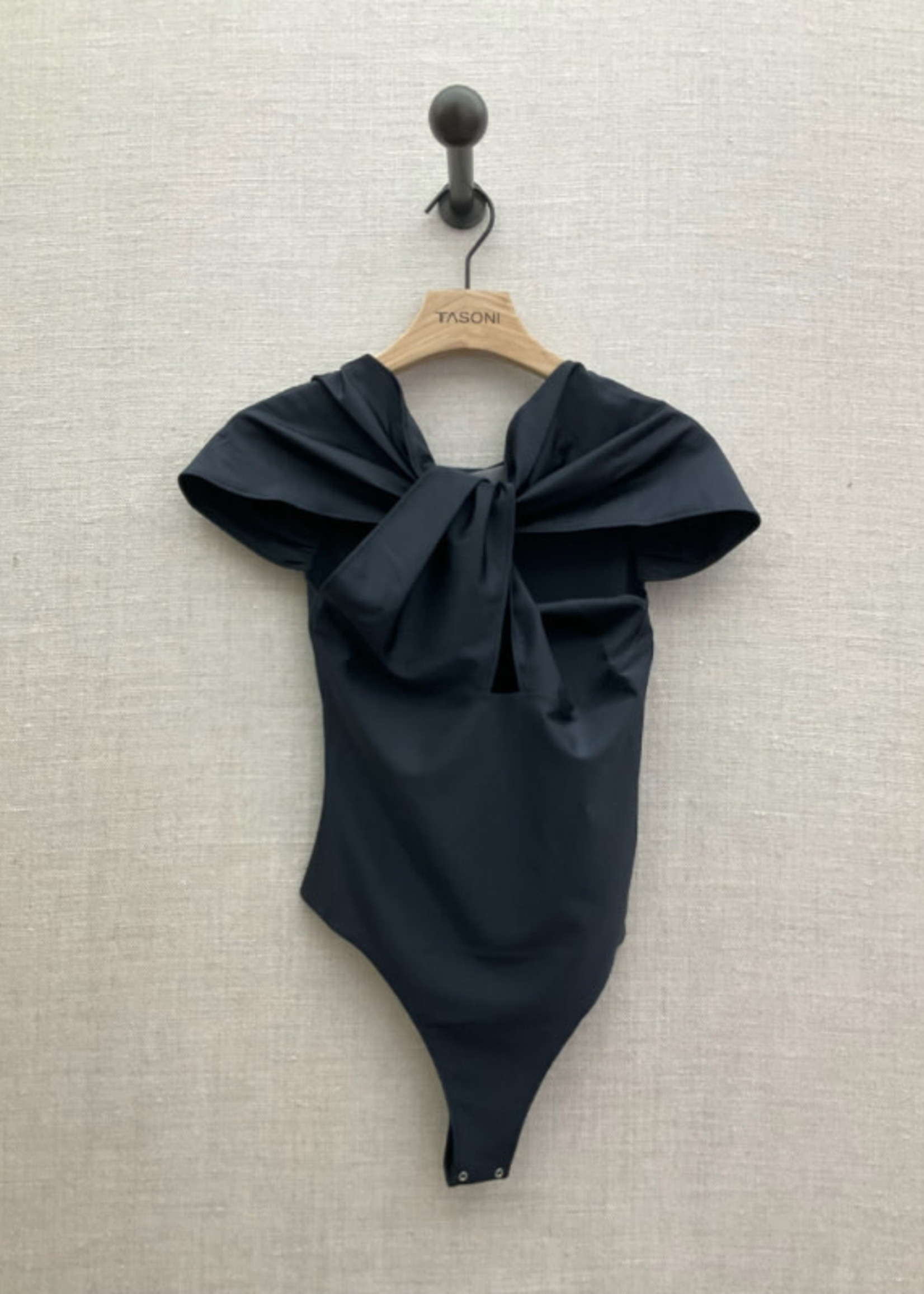 Coperni Coperni Top, Black, Slim Fit Twisted Neck Cut Out Jersey Bodysuit In Black