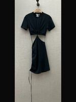 Nensi Dojaka Nensi Dojaka Dress, Black, Cotton Crew Neck Cut Out T-Shirt Draped Dress