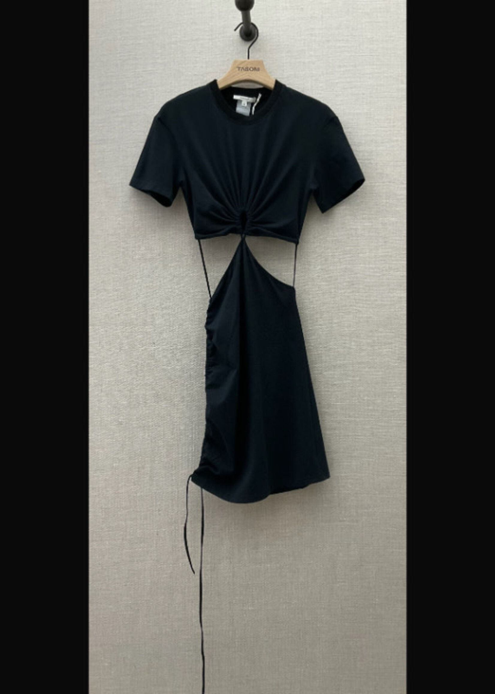 Nensi Dojaka Nensi Dojaka Dress, Black, Cotton Crew Neck Cut Out T-Shirt Draped Dress