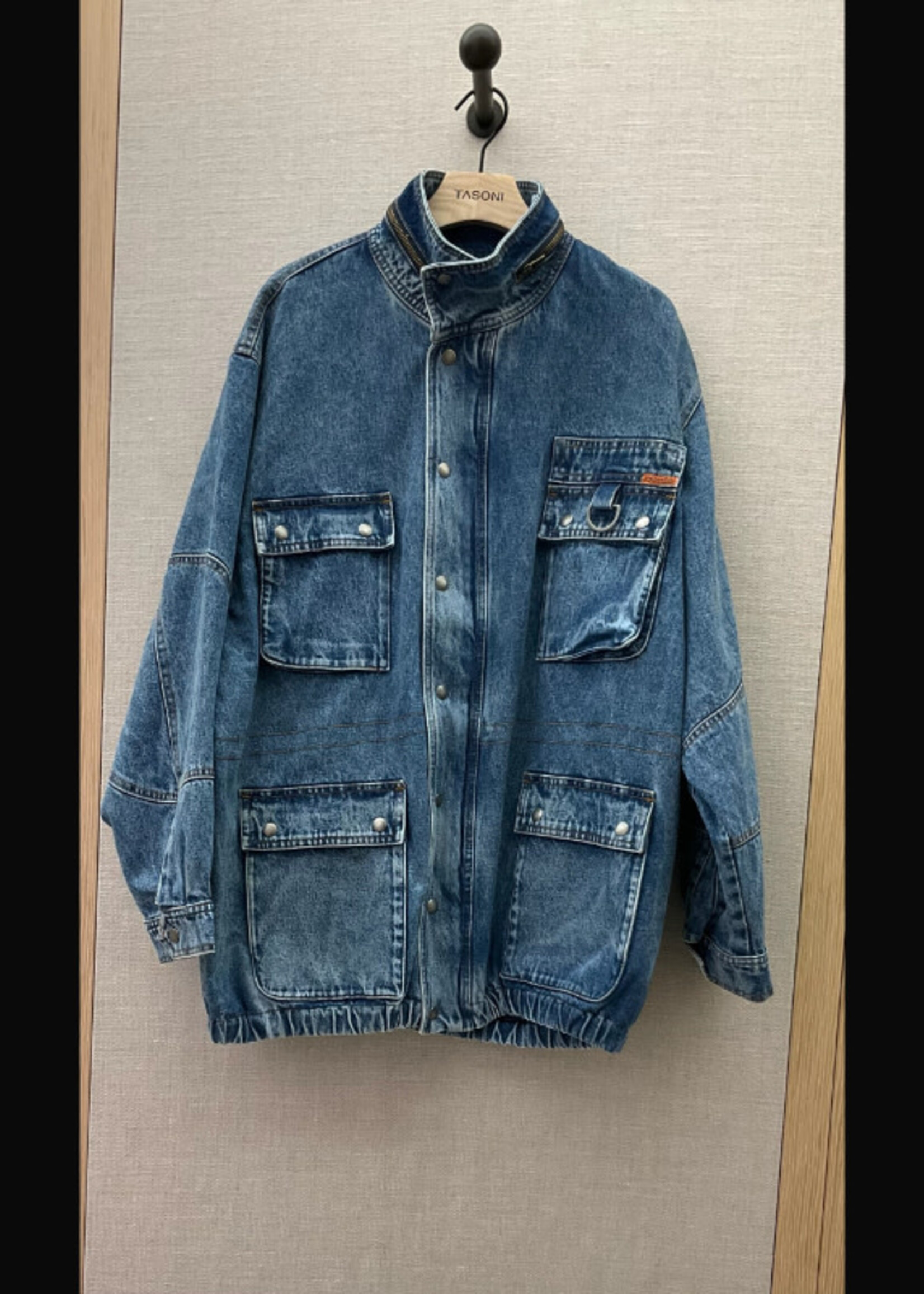 Martine Rose Martine Rose Jacket, Blue, Cotton Oversized Collared button Up Denim Parka In Marble Wash